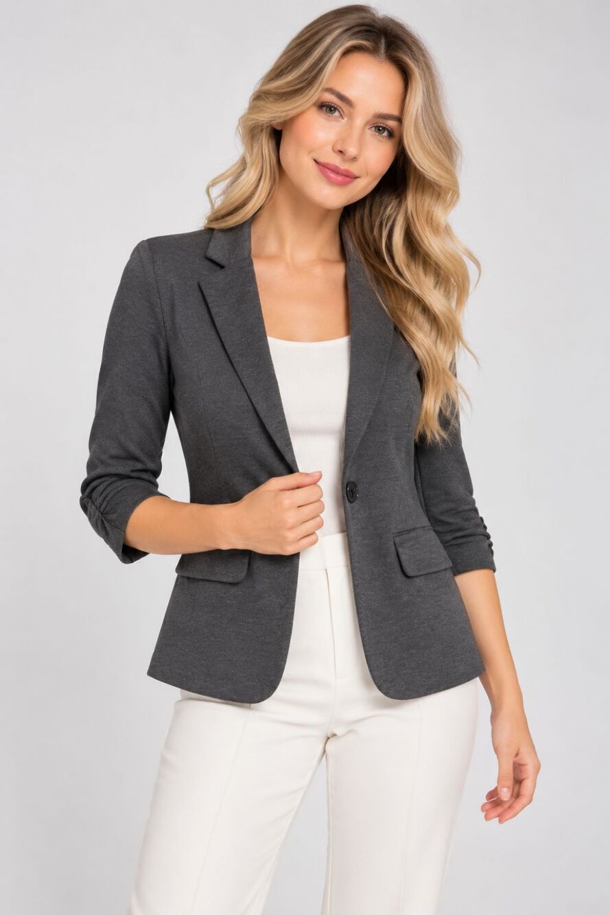 Soho Fitted Gray 3/4 Sleeve Blazer Sz Medium